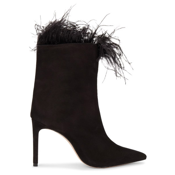 Schutz Black Suede Ankle Bootie SIZE 7.5 Boot Feather Stiletto Heel $228 NEW - Picture 1 of 12